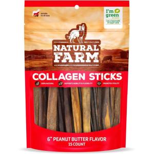 imageNatural Farm Bully Coated Gourmet Collagen Sticks 12 Inch 5 Pack Real Bully Beef Coated 95 Natural Collagen Supports Healthy Joints Skin ampamp Coat  Best for Small ampamp Medium DogsPeanut flavor 6 15 Pack