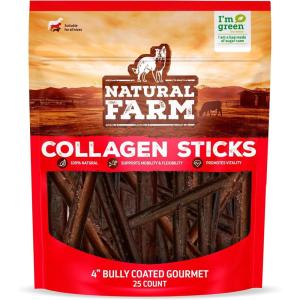 imageNatural Farm Bully Coated Gourmet Collagen Sticks 12 Inch 5 Pack Real Bully Beef Coated 95 Natural Collagen Supports Healthy Joints Skin ampamp Coat  Best for Small ampamp Medium DogsBully flavor 4 25 Pack