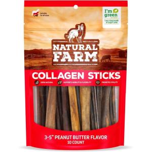 imageNatural Farm Bully Coated Gourmet Collagen Sticks 12 Inch 5 Pack Real Bully Beef Coated 95 Natural Collagen Supports Healthy Joints Skin ampamp Coat  Best for Small ampamp Medium DogsPeanut flavor 3 5 10 Pack