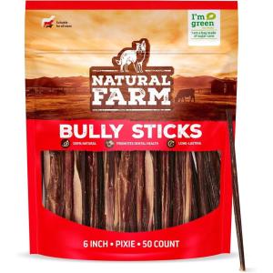 imageNatural Farm Bully Sticks 6 Inch 50 Pack Thin Pixie Pizzle Beef Treats GrainFree High Protein Best Rawhide Alternative for Small Puppies or Senior Dogs6 Pixie Bully Sticks