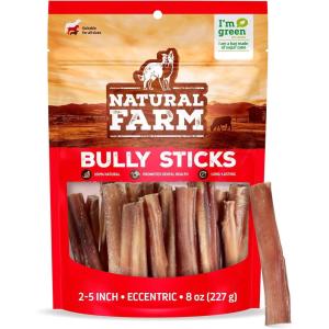 imageNatural Farm Bully Sticks OdorFree 12 Inch 5 Count 88 Oz Per Bag 100 Beef Chews GrassFed NonGMO Fully Digestible Dental Treats to Keep Your Small and Medium Dogs Busy and Happy25Inch 8 Oz Pack