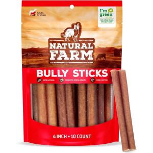 imageNatural Farm Bully Sticks OdorFree 12 Inch 5 Count 88 Oz Per Bag 100 Beef Chews GrassFed NonGMO Fully Digestible Dental Treats to Keep Your Small and Medium Dogs Busy and Happy4 Bully Stick 10 Units