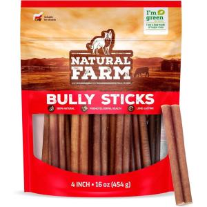 imageNatural Farm Bully Sticks OdorFree 12 Inch 5 Count 88 Oz Per Bag 100 Beef Chews GrassFed NonGMO Fully Digestible Dental Treats to Keep Your Small and Medium Dogs Busy and Happy4Inch 16 Oz Pack