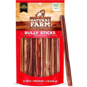 imageNatural Farm Bully Sticks OdorFree 12 Inch 5 Count 88 Oz Per Bag 100 Beef Chews GrassFed NonGMO Fully Digestible Dental Treats to Keep Your Small and Medium Dogs Busy and Happy12 Select Bully Sticks 1 lb