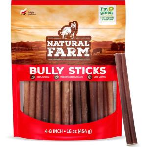 imageNatural Farm Bully Sticks OdorFree 12 Inch 5 Count 88 Oz Per Bag 100 Beef Chews GrassFed NonGMO Fully Digestible Dental Treats to Keep Your Small and Medium Dogs Busy and Happy48 Inch 16 Oz Pack