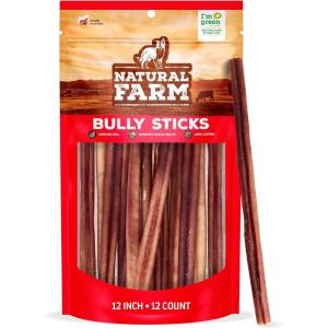 imageNatural Farm Bully Sticks OdorFree 12 Inch 5 Count 88 Oz Per Bag 100 Beef Chews GrassFed NonGMO Fully Digestible Dental Treats to Keep Your Small and Medium Dogs Busy and Happy12 Bully Sticks 12 Units