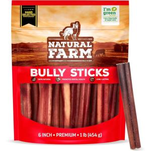imageNatural Farm Bully Sticks OdorFree 12 Inch 5 Count 88 Oz Per Bag 100 Beef Chews GrassFed NonGMO Fully Digestible Dental Treats to Keep Your Small and Medium Dogs Busy and Happy6 Select Bully Sticks 1 lb