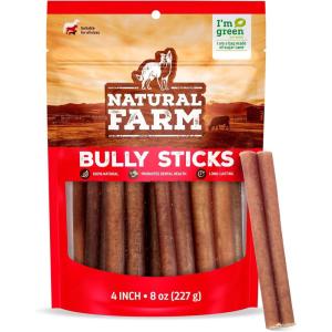 imageNatural Farm Bully Sticks OdorFree 12 Inch 5 Count 88 Oz Per Bag 100 Beef Chews GrassFed NonGMO Fully Digestible Dental Treats to Keep Your Small and Medium Dogs Busy and Happy4Inch 8 Oz Pack