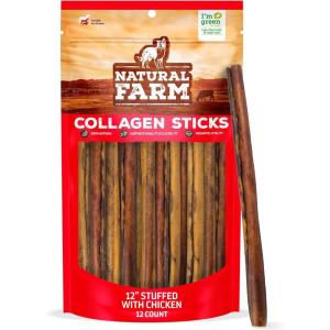 imageNatural Farm Bully Sticks Stuffed Collagen Sticks for Dogs 45 Inch 10Pack RawhideFree Natural Dog Chews Long Lasting Small Medium and Large Dogs Great Rawhide AlternativeFilled Chicken  12Inch 12Pack