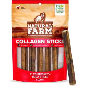 imageNatural Farm Bully Sticks Stuffed Collagen Sticks for Dogs 45 Inch 10Pack RawhideFree Natural Dog Chews Long Lasting Small Medium and Large Dogs Great Rawhide AlternativeFilled Bully  6Inch 5Pack