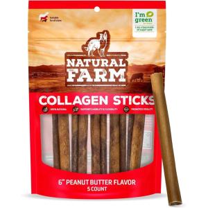 imageNatural Farm Bully Sticks Stuffed Collagen Sticks for Dogs 45 Inch 10Pack RawhideFree Natural Dog Chews Long Lasting Small Medium and Large Dogs Great Rawhide AlternativeFilled Peanut Butter  6Inch 5Pack