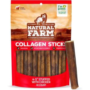 imageNatural Farm Bully Sticks Stuffed Collagen Sticks for Dogs 45 Inch 10Pack RawhideFree Natural Dog Chews Long Lasting Small Medium and Large Dogs Great Rawhide AlternativeFilled Chicken  45Inch 10Pack
