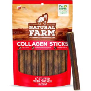 imageNatural Farm Bully Sticks Stuffed Collagen Sticks for Dogs 45 Inch 10Pack RawhideFree Natural Dog Chews Long Lasting Small Medium and Large Dogs Great Rawhide AlternativeFilled Chicken  6Inch 15Pack