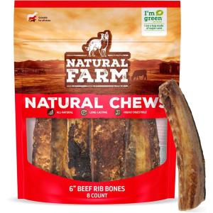 imageNatural Farm Dog Bones for Large Dogs 56 Inch 2Pack 100 Beef Bone Marrow Dog Treats High in Minerals ampamp Vitamins GrainFree LongLasting Bones Chews Supports Dental Health6 Ribs 8 Pack