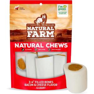 imageNatural Farm Filled Dog Bones Bacon ampamp Cheese Flavor 56 Inch 3 Pack Limited Ingredient Stuffed Dental Dog Bone Treats for Large Dogs34 Bacon  Cheese 6 Units