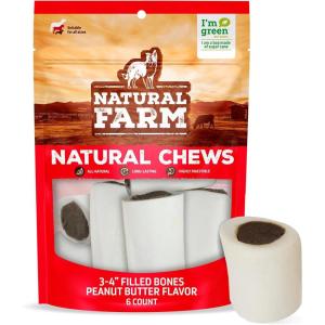 imageNatural Farm Filled Dog Bones Bacon ampamp Cheese Flavor 56 Inch 3 Pack Limited Ingredient Stuffed Dental Dog Bone Treats for Large Dogs34 Peanut Butter 6 Units