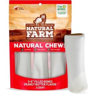 imageNatural Farm Filled Dog Bones Bacon ampamp Cheese Flavor 56 Inch 3 Pack Limited Ingredient Stuffed Dental Dog Bone Treats for Large Dogs56 Peanut Butter 3 Units