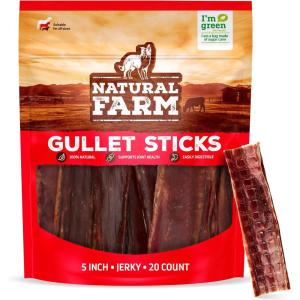 imageNatural Farm Gullet Sticks 45 Inch 25 Pack GrainFree PreservativeFree ampamp Fully Digestible Beef Esophagus  Gentle Yet Effective Fun  Best for Light Pups ampamp Senior Chewers5 Strips 20 Pack