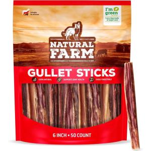 imageNatural Farm Gullet Sticks 45 Inch 25 Pack GrainFree PreservativeFree ampamp Fully Digestible Beef Esophagus  Gentle Yet Effective Fun  Best for Light Pups ampamp Senior Chewers6 50 Pack