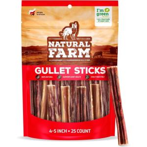 imageNatural Farm Gullet Sticks 6 Inch 25 Pack GrainFree PreservativeFree ampamp Fully Digestible Beef Esophagus  Gentle Yet Effective Fun  Best for Light Pups ampamp Senior Chewers45 Inch 25 Pack