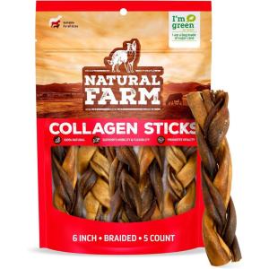 imageNatural Farm OdorFree Braided Bully Sticks 6 Inch 5 Pack  100 GrassFed Beef GrainFree Low Fat ampamp Fully Digestible Best Dental Treats  Safest Long Lasting Pizzle Chews to Keep Your Dog BusyCollagen Braids