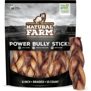 imageNatural Farm OdorFree Braided Bully Sticks 6 Inch 5 Pack  100 GrassFed Beef GrainFree Low Fat ampamp Fully Digestible Best Dental Treats  Safest Long Lasting Pizzle Chews to Keep Your Dog BusyPower Braids
