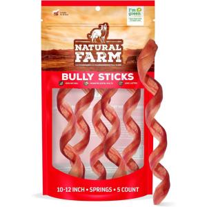 imageNatural Farm OdorFree Curly Bully Sticks 1012 Inch 5 Pack Fully Digestible 100 Beef Pizzle Chews More Engagement ampamp Fun GrassFed NonGMO Fully Digestible  Best for Small ampamp Medium Chewers1012 Bully Springs 5 Pack