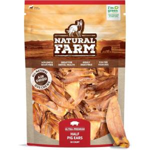 imageNatural Farm Pig Ears for Dogs 25 Pack AllNatural WholeThick Pigs Ears Single Ingredient ampamp Highly Digestible Better Than Rawhide Dog Snacks Dog Pig Ears for Puppy Medium ampamp Large DogsHalf ears 50 pack