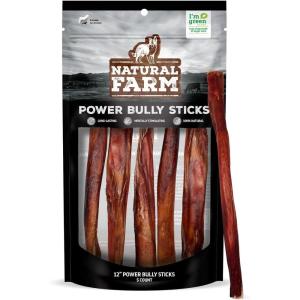 imageNatural Farm Power Bully Sticks Dog Chews 23 1 Pound Bag 2in1 Power Chews Premium Beef Cheek Wrapped in Beef Pizzle Double Chewing Time Promotes Dental Health Great for Small Dogs12Inch 5Pack
