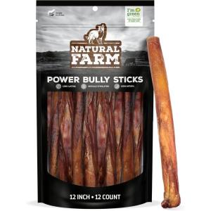 imageNatural Farm Power Bully Sticks Dog Chews 23 1 Pound Bag 2in1 Power Chews Premium Beef Cheek Wrapped in Beef Pizzle Double Chewing Time Promotes Dental Health Great for Small Dogs12Inch 12Pack