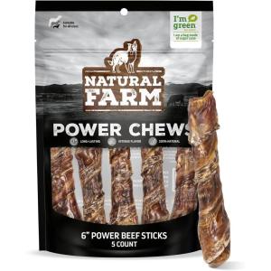 imageNatural Farm Power Bully Sticks Peanut Flavor Dog Chews 6 5Pack 2in1 Power Chews Premium Beef Cheek Wrapped in Beef Pizzle with Enticing Peanut Butter Flavor Double Chewing TimeBeef Wrapped