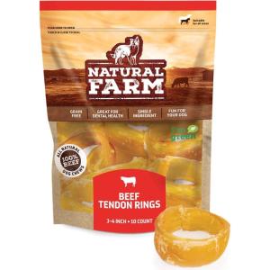 imageNatural Farm Beef Tendon Rings 10Pack 34 Diameter AllNatural GrassFed Beef Great for Dental Health Strong Joints and Ligaments Great for Puppies Small and Medium Dogs